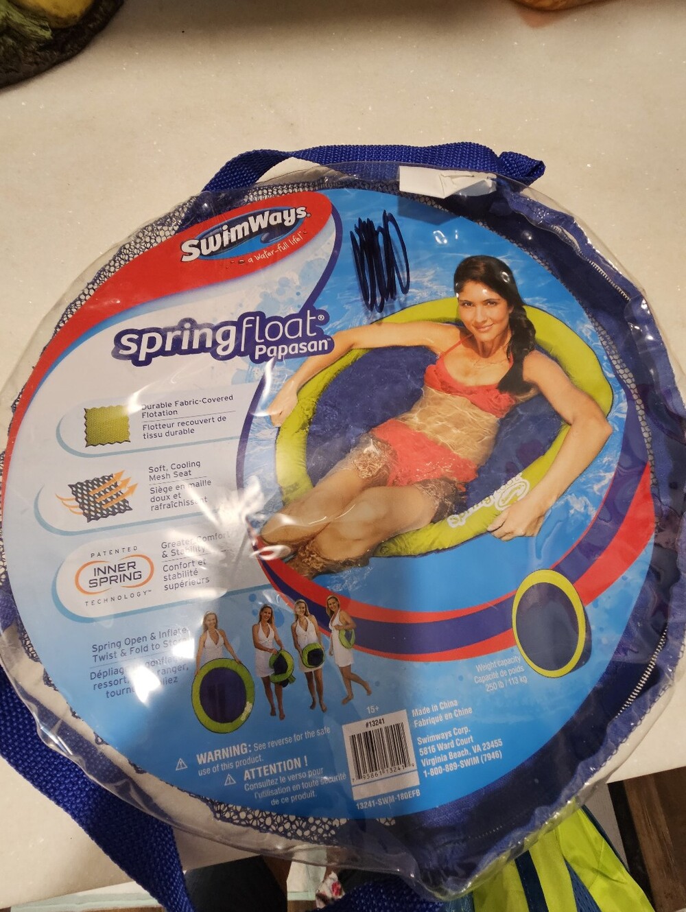 SwimWays Spring Float Papasan Pool Lounger Inflatable Blue Relaxation Chair